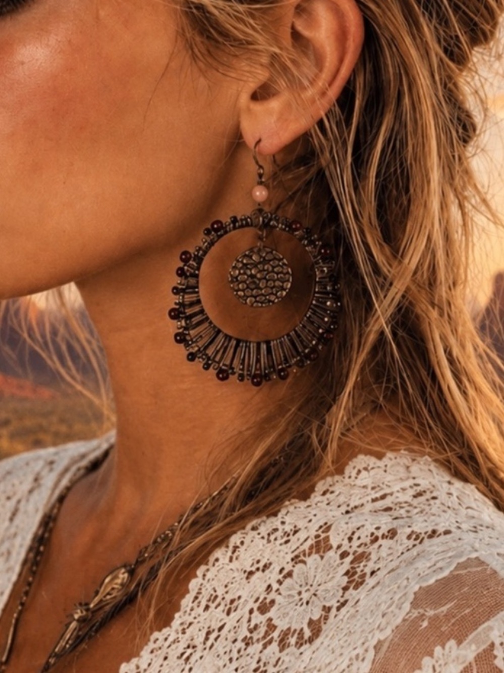 Bohemian Bronze Hoop Earrings with Beads